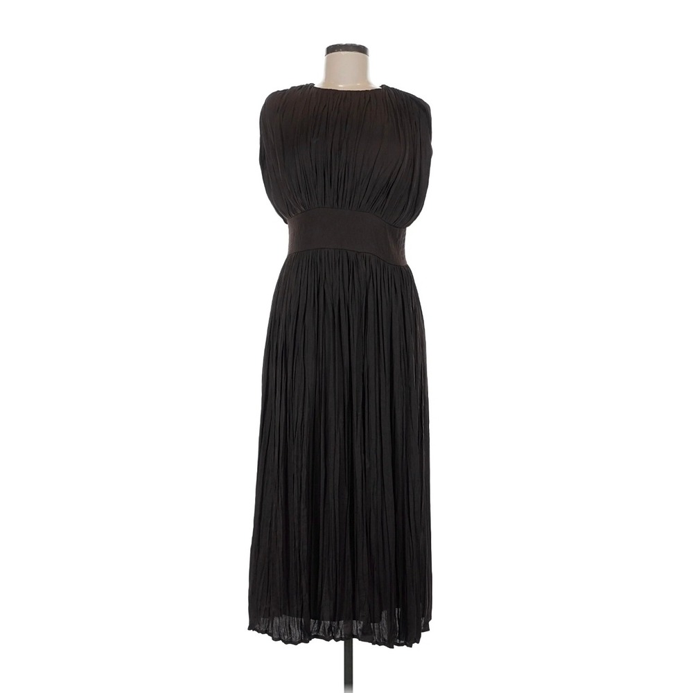 BANANA REPUBLIC‎ Womens Cap Sleeve Plissé Maxi Dress Black Size 14 NWT